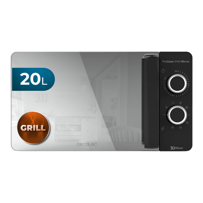 Cuptor cu microunde cu grill Cecotec ProClean 3140 Mirror, 20 l, 6 trepte, negru