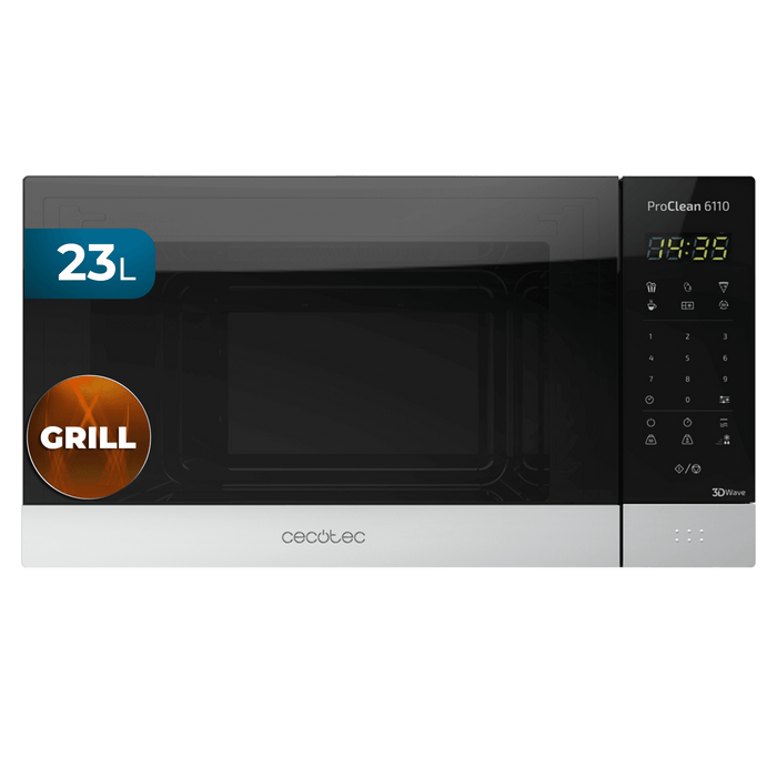 Cuptor cu microunde cu grill Cecotec Proclean 6110, 23 l, 800 W, grill 1000 W, negru cu finisaj din inox