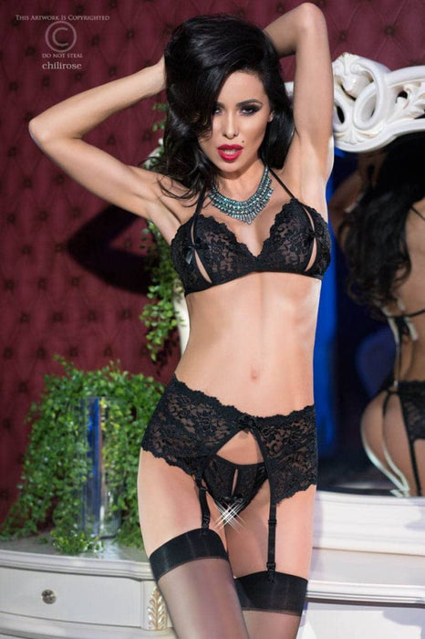Set lenjerie erotică 3 piese, Chilirose, mărime S, negru