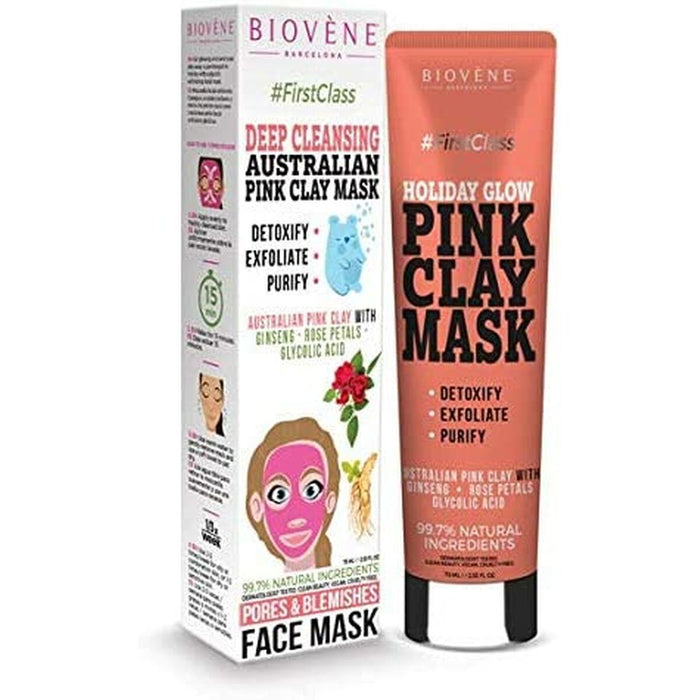 Mască facială, Biovène Holiday Glow, argilă roz, 75 ml