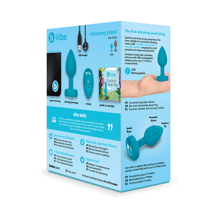 Plug anal, B-Vibe, Vibrating Jewel, silicon, albastru, dimensiune S/M