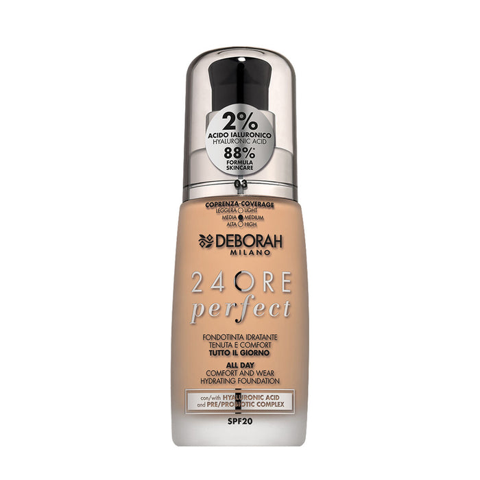 Fond de ten lichid, Deborah Milano, 24 Hours Perfect Moisturising SPF 20, Caramel Beige