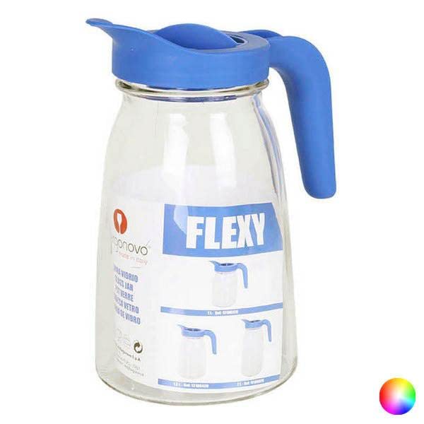 Carafă Borgonovo Flexy, sticlă, 1.5 L, capac albastru
