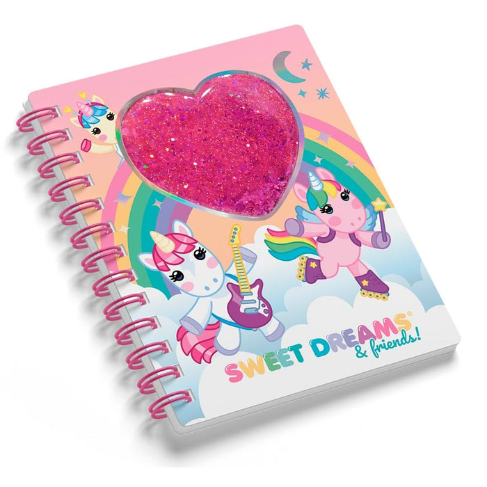 Carnet, Sweet Dreams, unicorn, glitter, inimă
