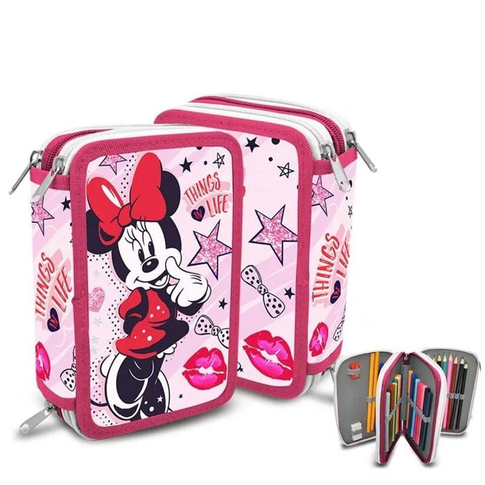 Penar triplu echipat, Disney, Minnie Mouse, roz, 12×6×20 cm