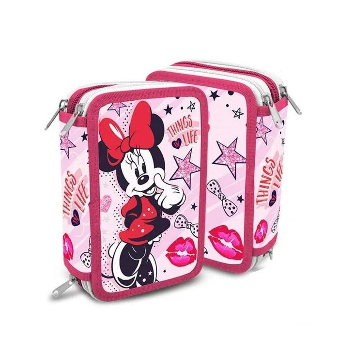 Penar triplu echipat, Disney, Minnie Mouse, roz, 12×6×20 cm