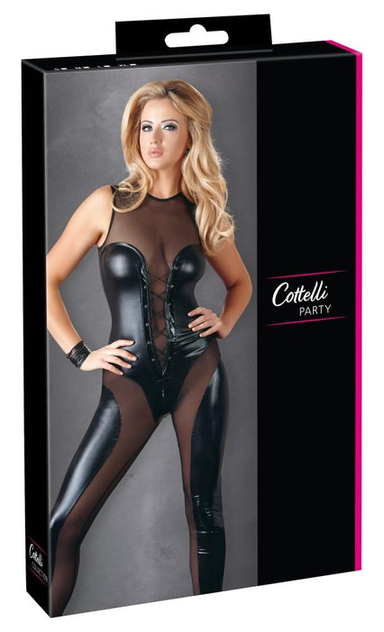 Salopetă wetlook, Comelly Collection, negru, fermoar dublu
