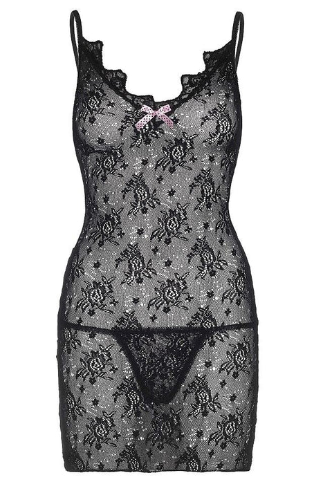 Rochie dantelă, Leg Avenue, Boudoir Rose, Negru, S-L