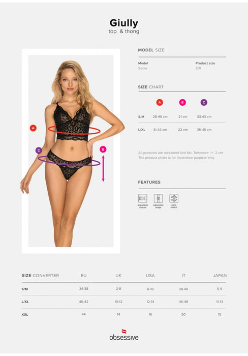 Set lenjerie două piese, Obsessive Giully, S/M, negru