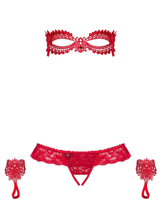 Set lenjerie, Obsessive, 3 piese, roșu S/M