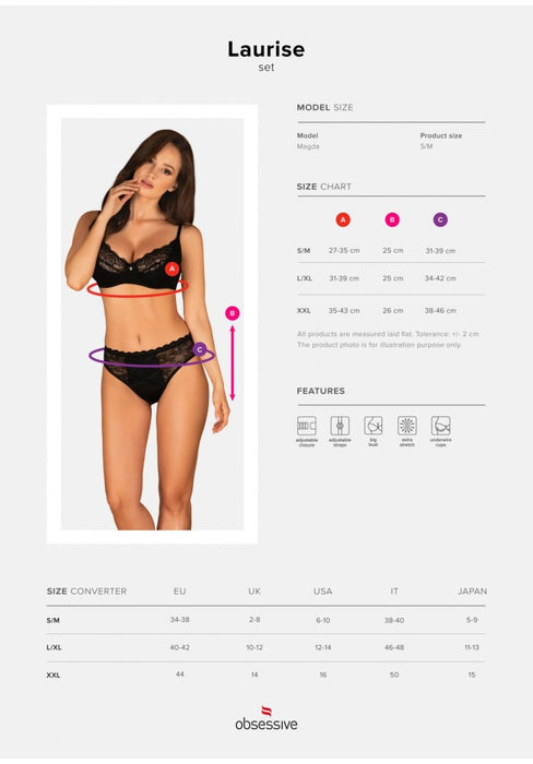 Set Lenjerie, Obsessive Laurise, Negru, L/XL