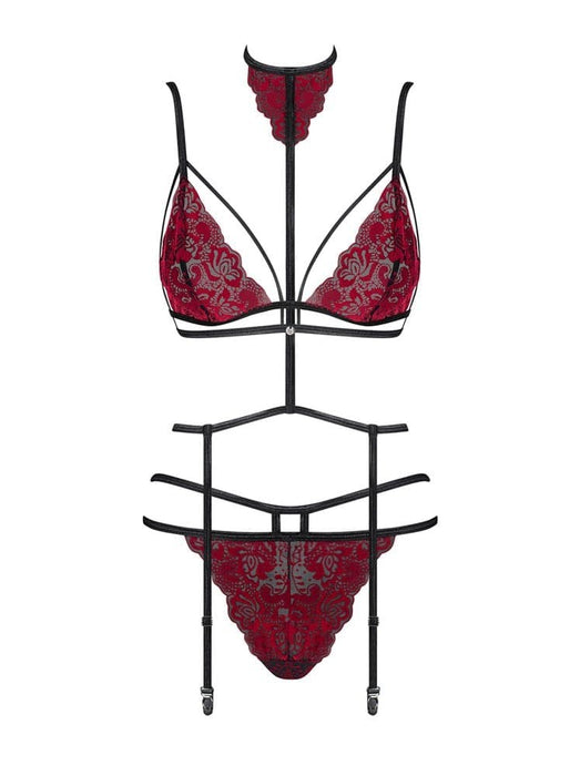 Set lenjerie, Obsessive, SUGESTINA, roșu-negru, mărimi L/XL