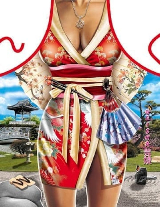 Șorț de bucătărie, Itati, model Kötény, roșu cu design japonez