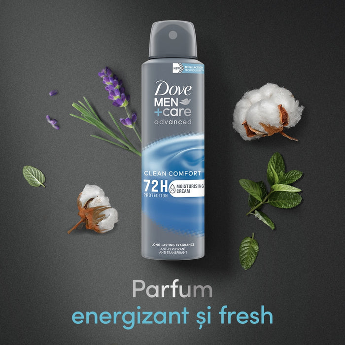 Deodorant spray bărbați, Dove, Clean Comfort Advanced 72h, 150 ml