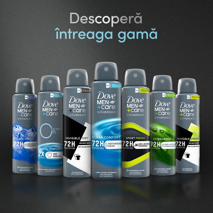 Deodorant spray bărbați, Dove, Clean Comfort Advanced 72h, 150 ml