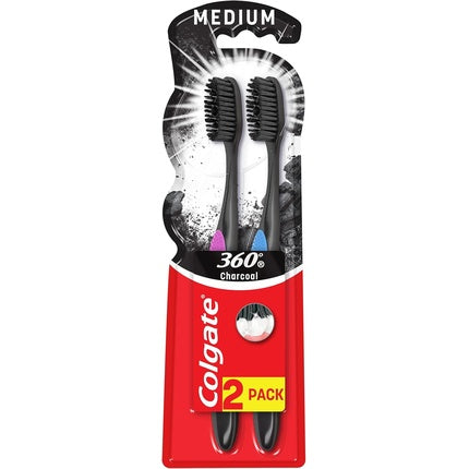Periuță de dinți, Colgate 360, Black Medium, set 2 bucăți