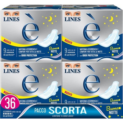 Absorbante de noapte, Lines Night Wings, 36 bucăți