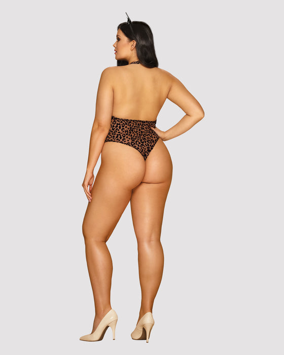 Costum body thong și bentiță Obsessive Leocatia, imprimeu leopard