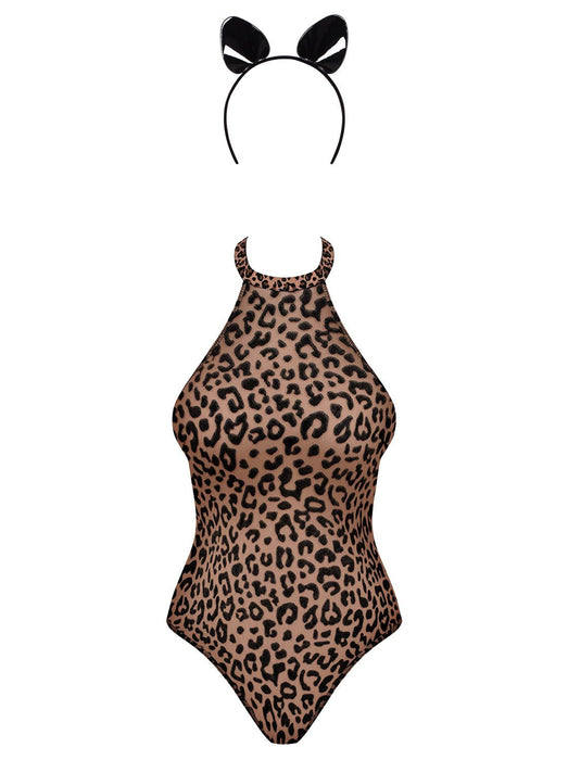 Costum body thong și bentiță Obsessive Leocatia, imprimeu leopard