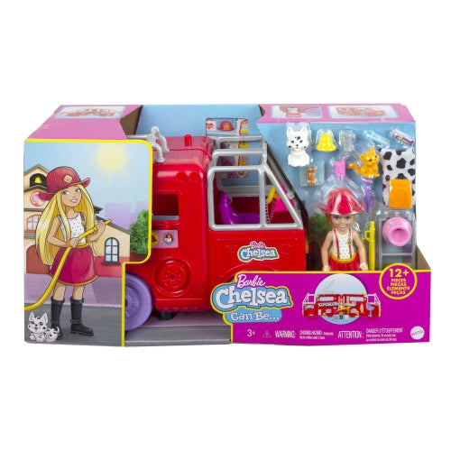 Set păpușă și camion de pompieri, Barbie Chelsea, multicolor