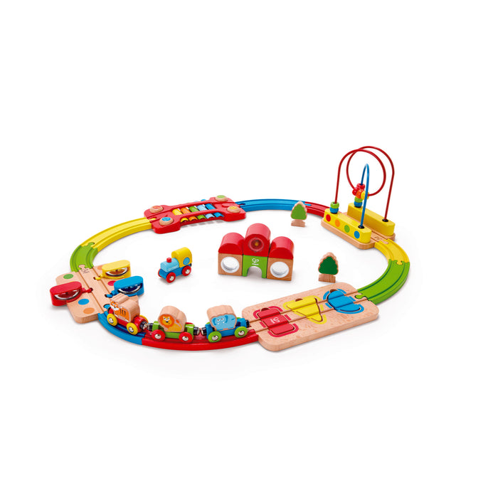 Jucărie tren Hape, curcubeu, lemn, 30 piese