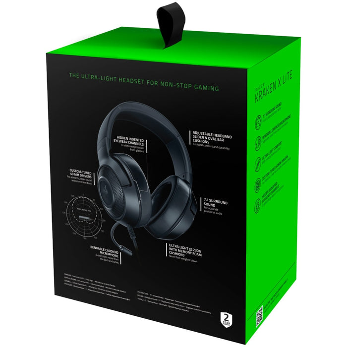 Căști gaming, Razer Kraken X Lite, negru, microfon flexibil