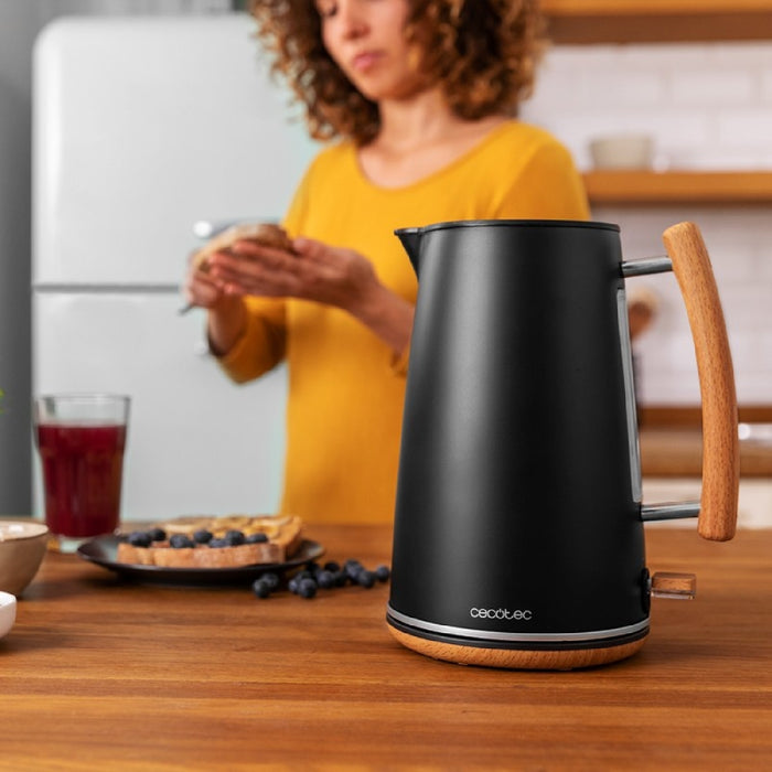 Fierbător electric, Cecotec Thermosense 400, 1.7L, 3000W, accente lemn