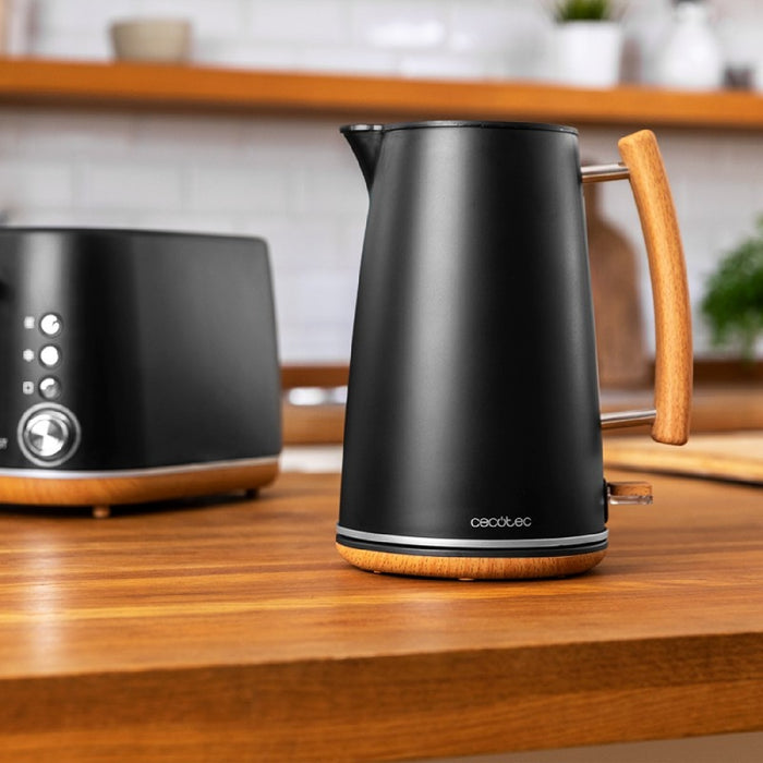 Fierbător electric, Cecotec Thermosense 400, 1.7L, 3000W, accente lemn