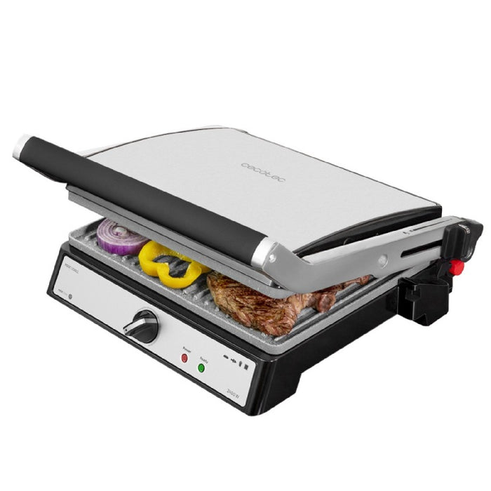 Grătar electric Cecotec Rock'nGrill Multi 2400 W, argintiu-negru, deschidere 180°