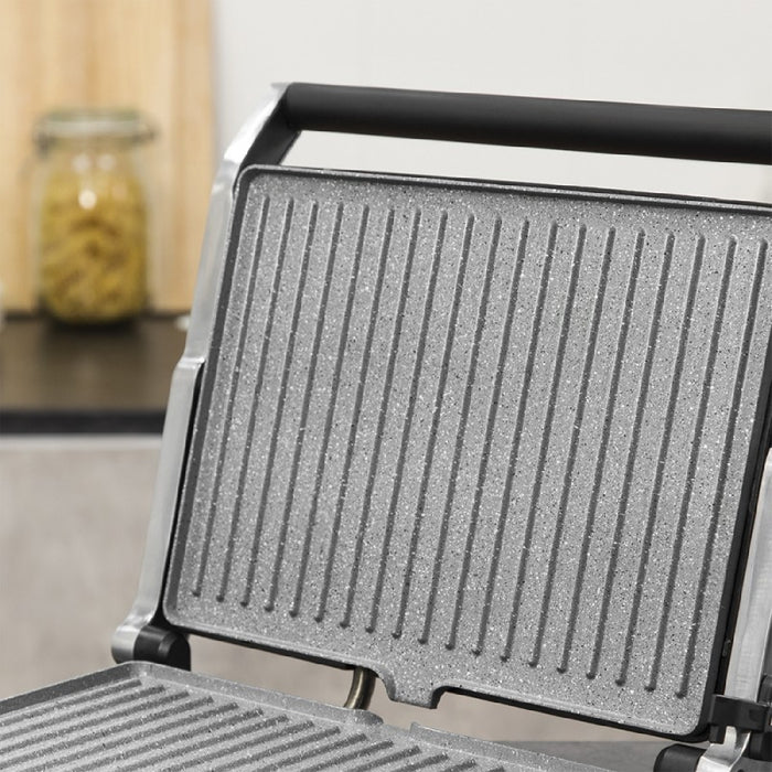 Grătar electric Cecotec Rock'nGrill Multi 2400 W, argintiu-negru, deschidere 180°