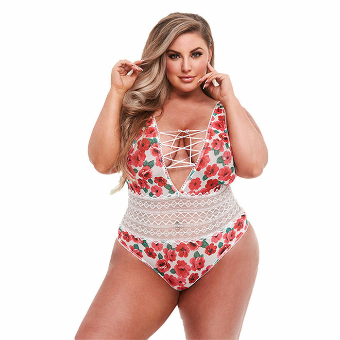 Body, Baci, Floral și Dantelă, Alb, S/M