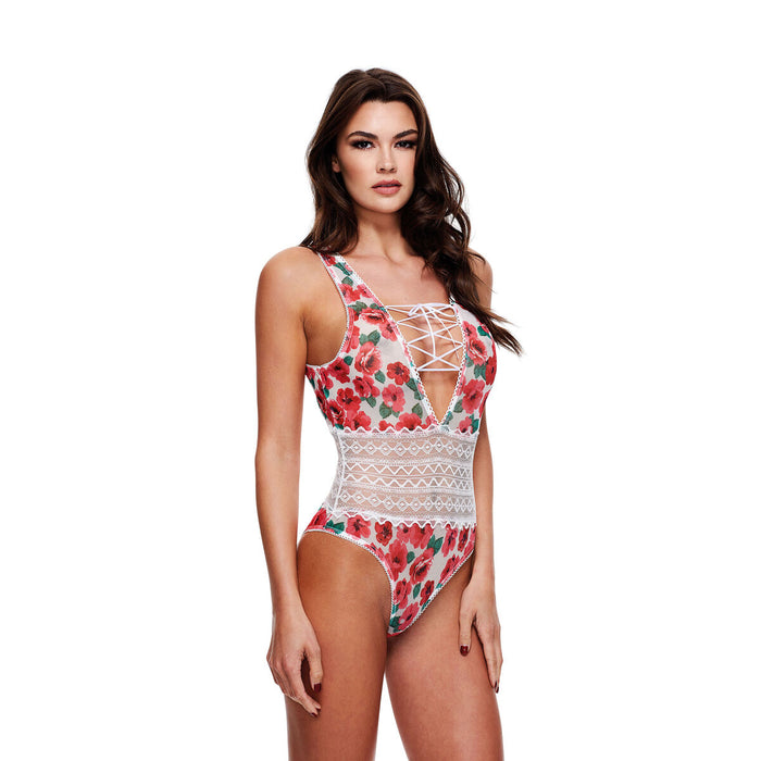 Teddy floral și dantelă, Baci, M/L, alb