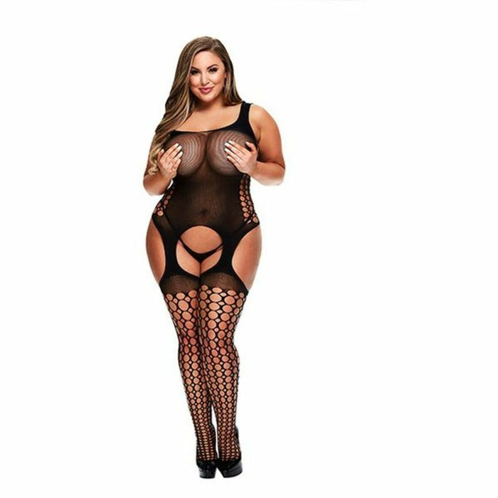 Bodystocking cu Jartiere, Baci, Queen Size, Negru