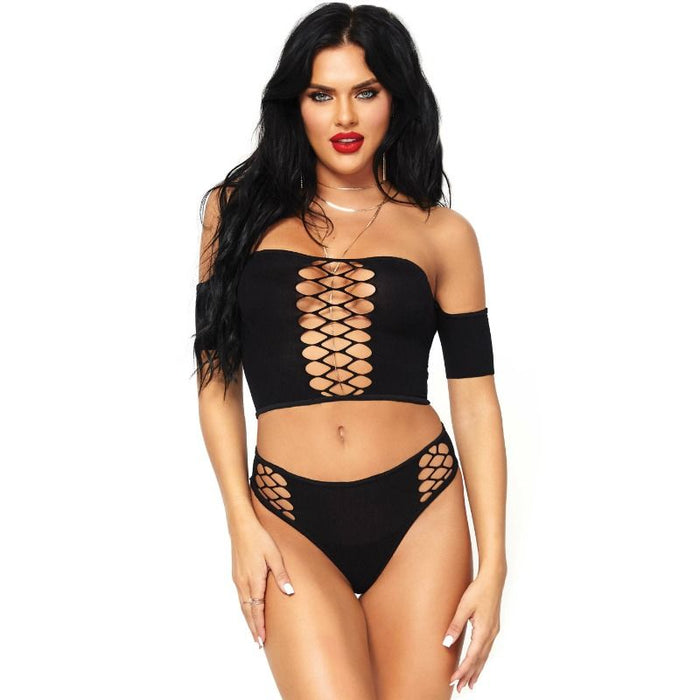 Set crop top și tanga, Leg Avenue, negru, mărime unică