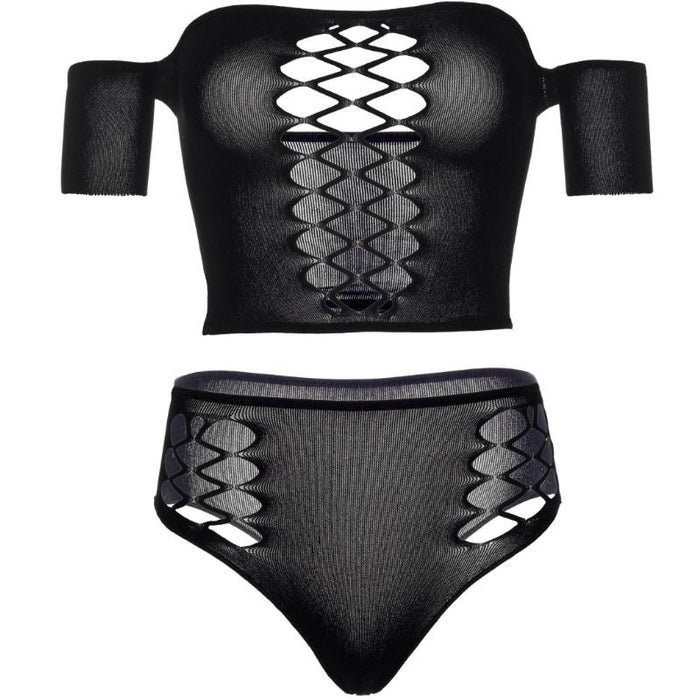 Set crop top și tanga, Leg Avenue, negru, mărime unică
