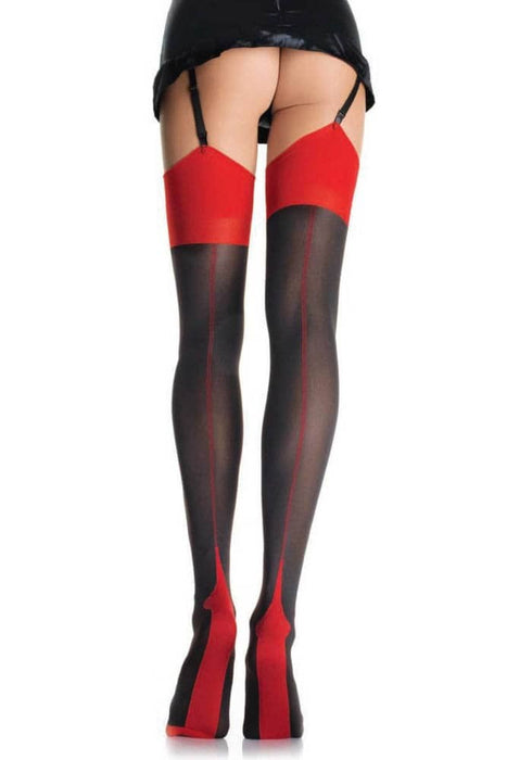Ciorapi lungi, Leg Avenue, model Contrast, negru/roșu, O/S
