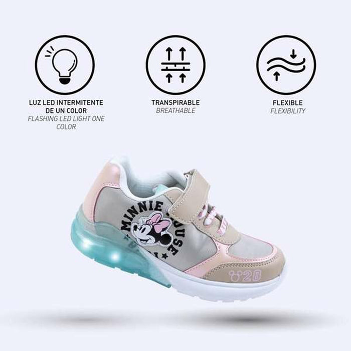 Adidași cu LED, Minnie Mouse, bej, talpă TPR