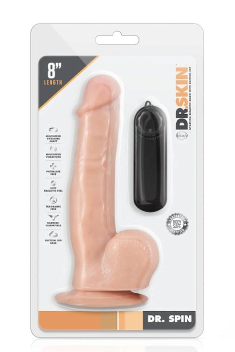 Dildo vibrator rotativ, Blush Dr. Skin, 20 cm, ventuză