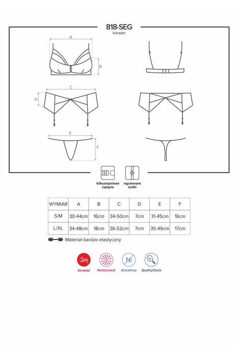Set lenjerie erotică, Obsessive, 818-SEG-1, negru, mărime L/XL
