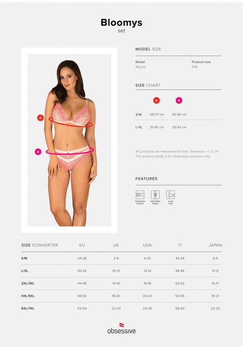 Set lenjerie, Obsessive Bloomys, L/XL, roz pal