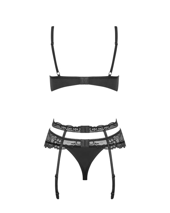 Set lenjerie 3 piese, Obsessive Heartina, negru L/XL