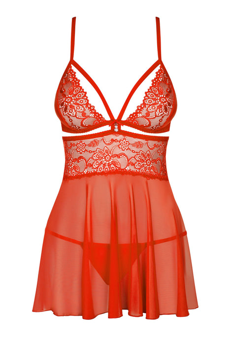 Set Babydoll și Tanga, Obsessive, 838-BAB-3, Roșu L/XL