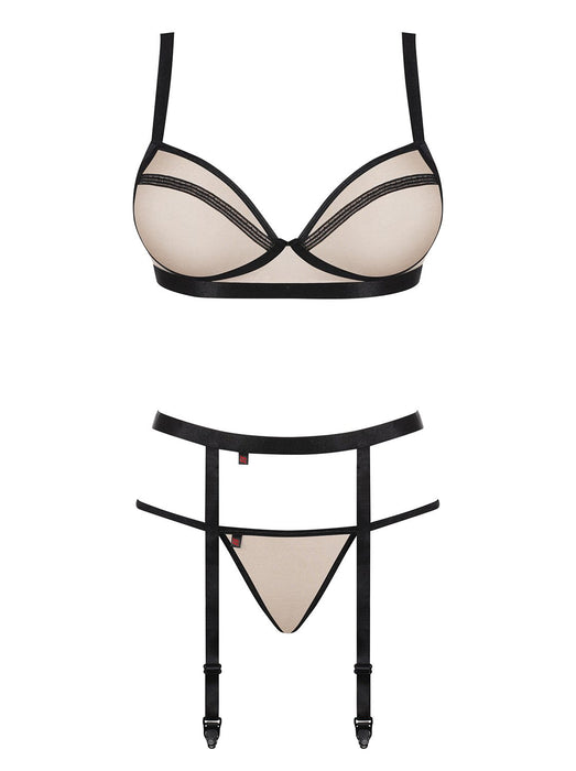 Set lenjerie, Obsessive Nudelia, 3 piese, nude/negru, L/XL