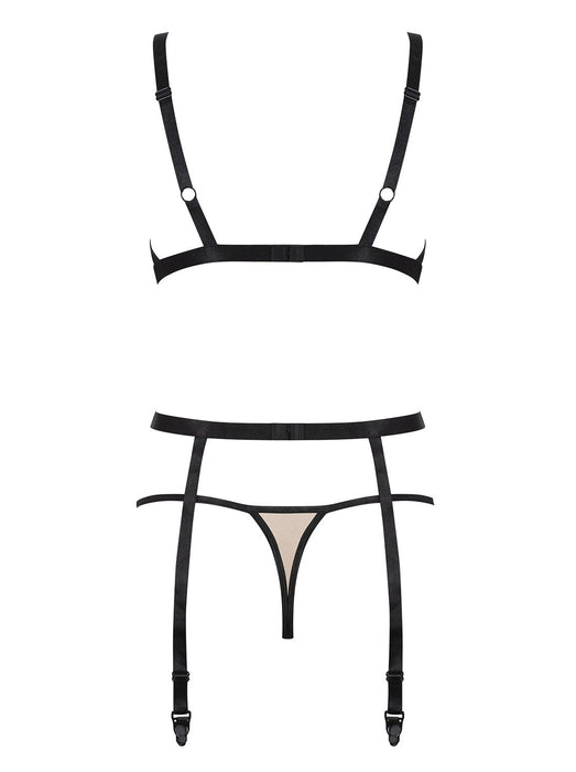 Set lenjerie, Obsessive Nudelia, 3 piese, nude/negru, L/XL