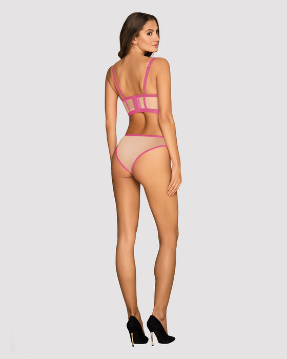 Set lenjerie, Obsessive, Nudelia Top și Chiloți, roz-bej S/M