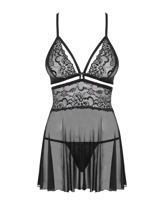 Set babydoll și tanga, Obsessive, negru, L/XL