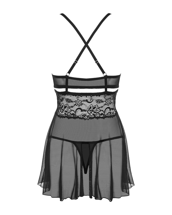 Set babydoll și tanga, Obsessive, negru, L/XL