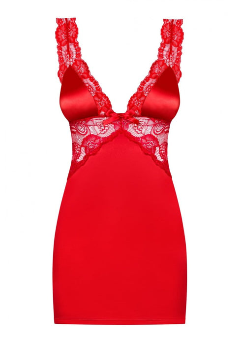 Set lenjerie, Obsessive, cămașă și tanga, roșu, XXL