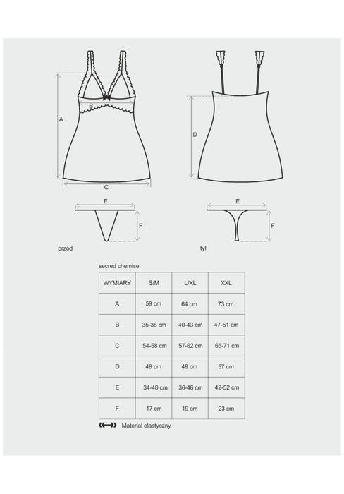 Set lenjerie, Obsessive, cămașă și tanga, roșu, XXL