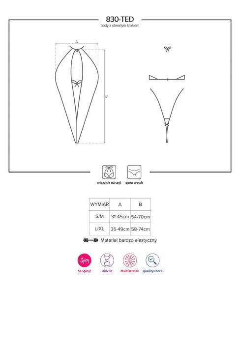 Body damă, Obsessive 830-TED-1, negru, mărime S/M